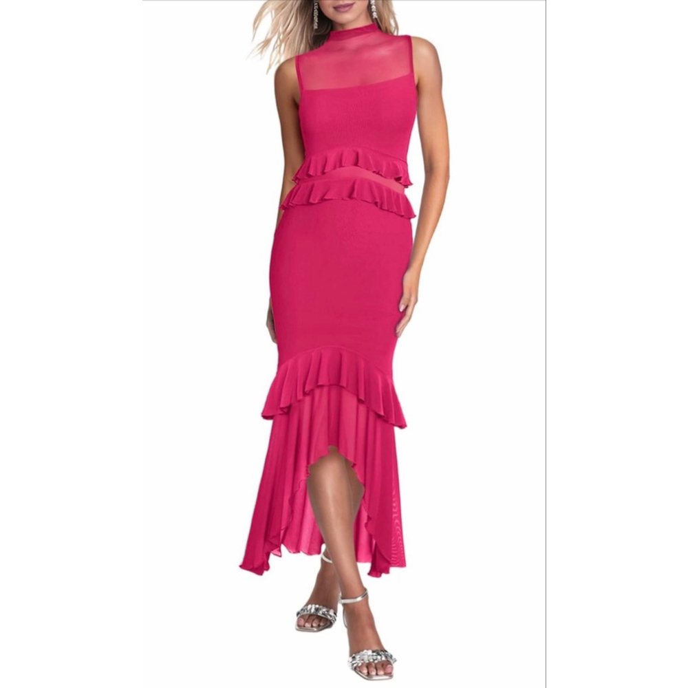 NEW Long Sleeve Ruched Bodycon Formal Cocktail Maxi Dress S